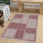Natural Cotton Red Embroidery Farm Area Rug