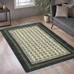 Black Cotton Hand Embroidery Kitchen Rug