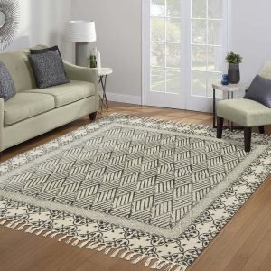 Black Cotton Hand Embroidery Lake House Rug