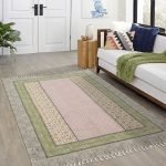 Modern Cotton Dhurrie Green Printed Area Rug