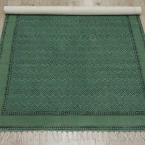 Green Hand Block Printed Cotton Garden Area Rug
