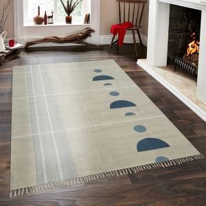 Home Décor Dhurrie Beige Block Printed Cotton Rug
