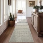 Beige Hand Block Printed Cotton Kitchen Area Rug
