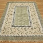 Green Cotton Dhurrie Hand Block Printed Patio Rug