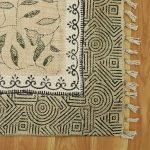 Green Cotton Dhurrie Hand Block Printed Patio Rug