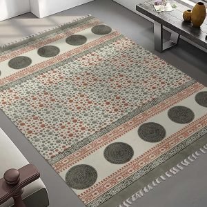 Natural Cotton Brown Dhurrie Printed Area Rug