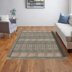 Black Cotton Lobby Rug Block Printed Garden Dhurrie