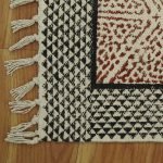 Black Cotton Lobby Rug Block Printed Garden Dhurrie