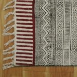 Black Cotton Bath Rug Hand Block Printed Warm Dhurrie