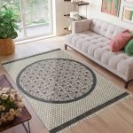 Black Printed Cotton Carpet for Living Room Large Area Rug