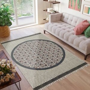 Black Printed Cotton Carpet for Living Room Large Area Rug