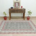 Red Cotton Bedroom Block Printed Patio Carpet