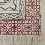 Red Cotton Bedroom Block Printed Patio Carpet