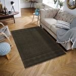 Black Cotton Rug For Dining Room Hall Area Dhurrie