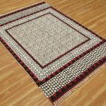 Red Cotton Rug Block Printed Dining Room Dhurrie