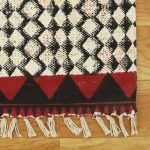 Red Cotton Rug Block Printed Dining Room Dhurrie