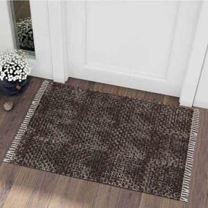 Black Block Printed Cotton Hall Area Rug