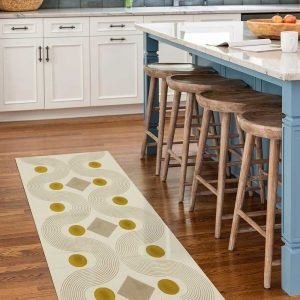 Beige Cotton Hall Area Rug Block Printed Premium Dhurrie