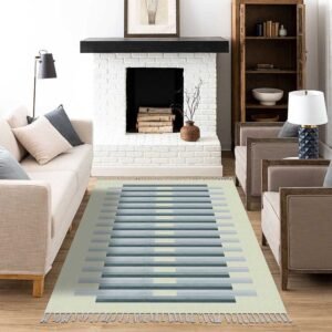 Blue Hand Block Printed Cotton Room Rug