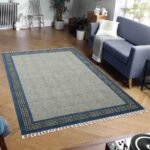 Hand Block Printed Blue Cotton Bedroom Rug