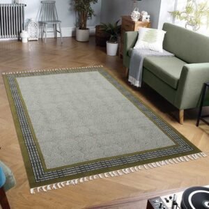 Olive Green Geometric Living Room Area Rug