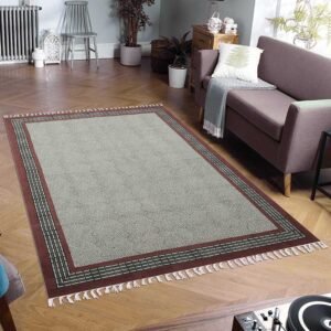 Beige Hand Block Printed Cotton Area Rug