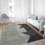Black Hand Block Printed Cotton Living Rug