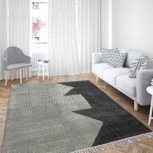 Black Hand Block Printed Cotton Living Rug