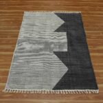 Black Hand Block Printed Cotton Living Rug
