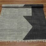 Black Hand Block Printed Cotton Living Rug