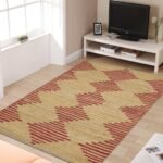 Hand Woven Jute Rug Geometric Maroon Beige Rug