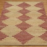 Hand Woven Jute Rug Geometric Maroon Beige Rug