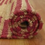 Hand Woven Jute Rug Geometric Maroon Beige Rug