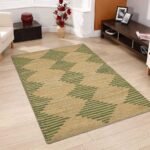 Green Geometric Rug Hand Woven Jute Dhurrie