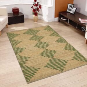 Green Geometric Rug Hand Woven Jute Dhurrie