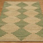 Green Geometric Rug Hand Woven Jute Dhurrie