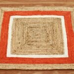 Hand Braided Bordered Beige Orange Jute Rug