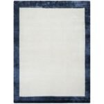 Blue Bordered White Hand Tufted Viscose Rug