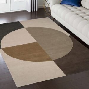 Hand Tufted Geometric Brown Wool Living Rug
