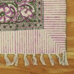 Handmade Block Printed Pink Floral Area Rug