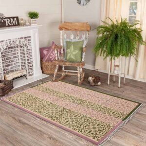 Hand Block Printed Pink Striped Area Carpet
