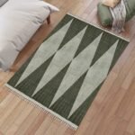 Hand Block Printed Geometric Green Area Rug