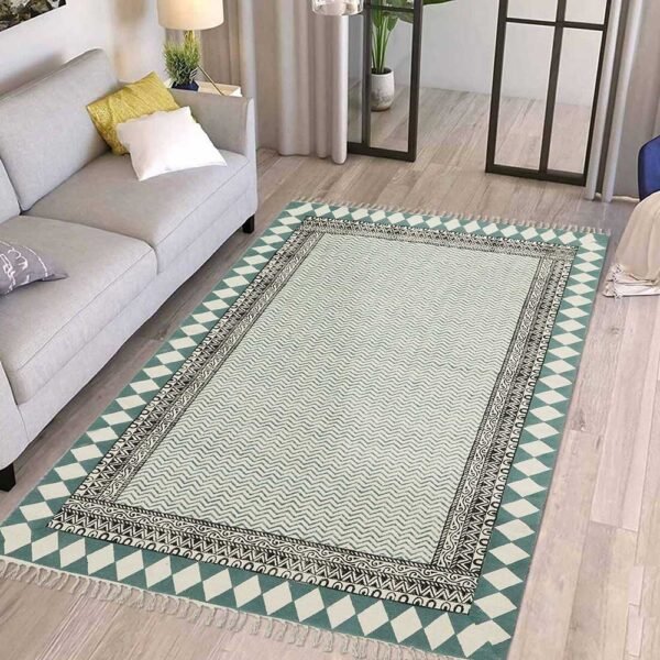 Handmade Block Printed Cotton Area Rug - Image 2