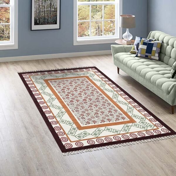 Hand Block Printed Tribal Cotton Large Carpet - Image 2