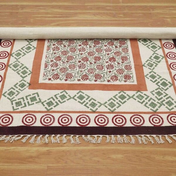 Hand Block Printed Tribal Cotton Large Carpet - Image 7