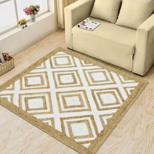 Handmade Jute White Rug Geometric Carpet