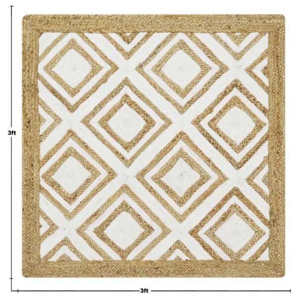 Handmade Jute White Rug Geometric Carpet - Image 3