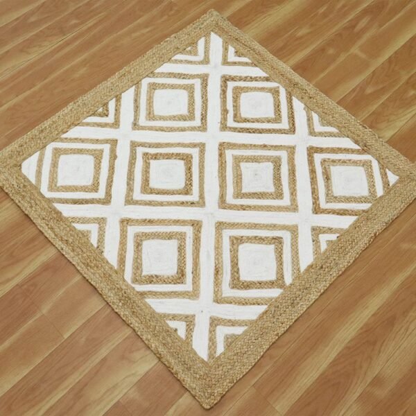 Handmade Jute White Rug Geometric Carpet - Image 4