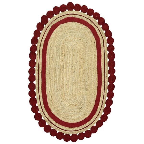 Red Jute Rug Hand Braided Geometric Carpet