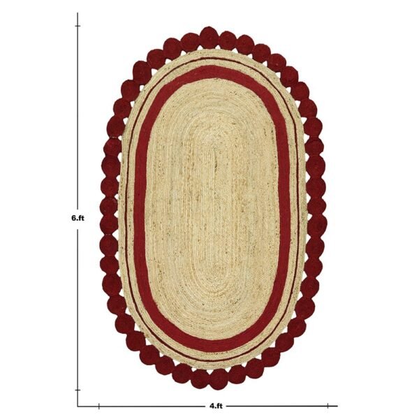 Red Jute Rug Hand Braided Geometric Carpet - Image 3